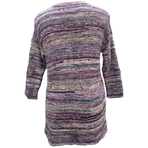 J. JILL 3/4 Sleeve Striped Textured Knit Cotton Artsy Oversized Chunky Sweater - Picture 4 of 6